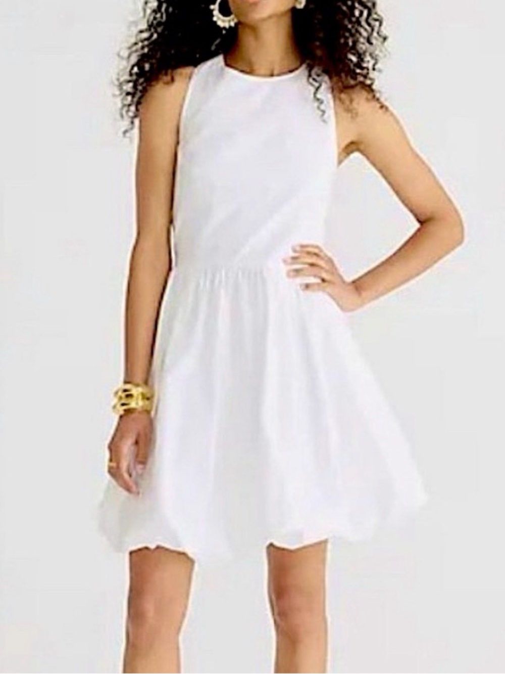 J. Crew White Sleeveless Midi Bubble Fit-and-Flare Dress Soze 2